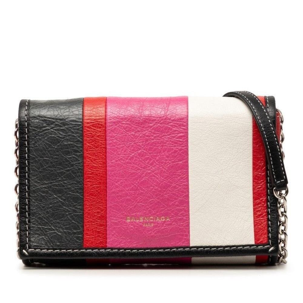 Balenciaga Leather Bazar Chain Shoulder Bag Multicolor